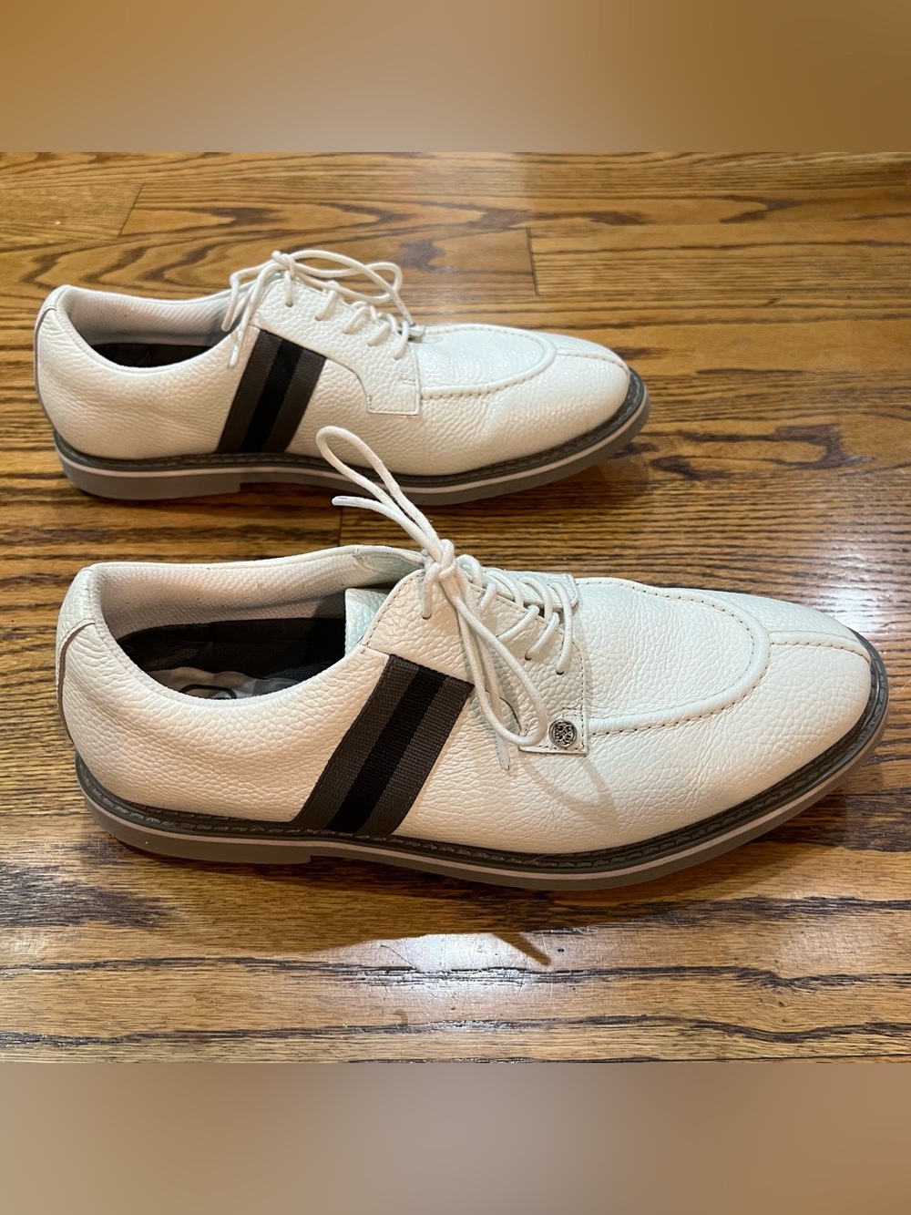 G/FORE Men’s Leather Grosgrain Gallivanter Spikeless Golf Shoes Sz 12 White Grey - Picture 5 of 14